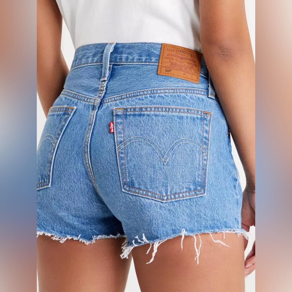 Levi's Light Blue Frayed Denim Shorts
